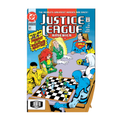 Comic book cover of Justice League America issue 61 featuring superheroes around a chessboard with vibrant illustrations.