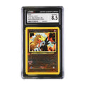 Entei trading card featuring a fiery background, encapsulated with a CGC grade of 8.5.