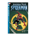 Spider-Man in a dynamic pose on the cover of Radioactive Spider-Man #1, featuring a yellow background and peace symbol.