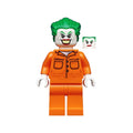 Joker minifigure in an orange prison outfit with 'ARKHAM ASYLUM' printed, featuring two facial expressions.