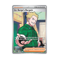 Trading card featuring Lt. Surge's Bargain with a character in a green jacket and gameplay instructions, card number 170/123.