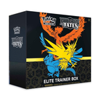 Black Pokémon TCG: Hidden Fates Elite Trainer Box featuring colorful illustrations of blue, red, and yellow Pokémon.