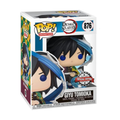 Funko Pop figure of Giyu Tomioka from Demon Slayer, featuring black hair with blue accents and a green and black outfit.