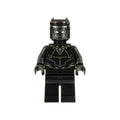 Black panther minifigure featuring a black body with silver detailing, pointed ears, and facial design elements.