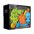 Colorful Elite Trainer Box featuring three cartoon Pokémon characters and labeled 'Paldea Evolved.'