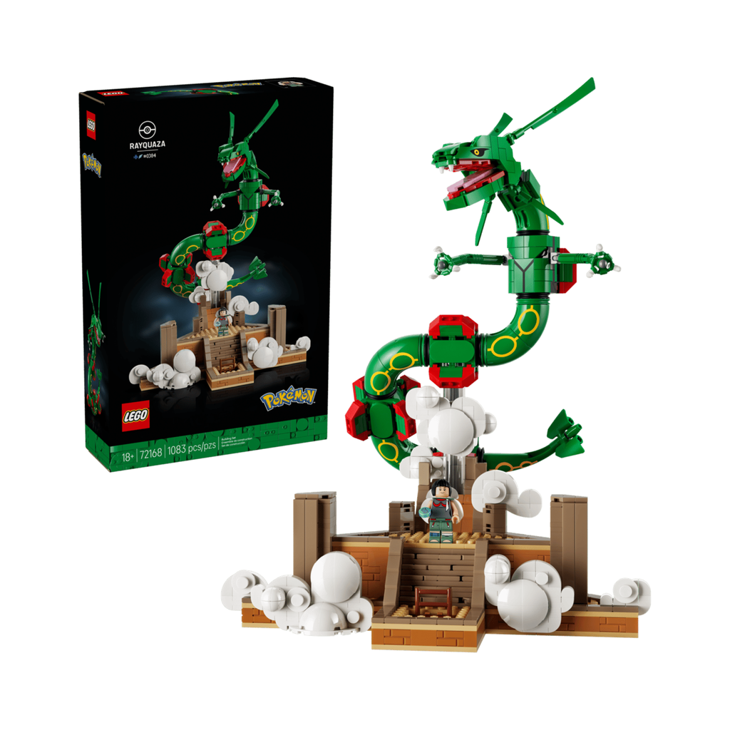 LEGO Pokémon Rayquaza 72168 – side profile showing detailed green Dragon/Flying Legendary Pokémon brick design