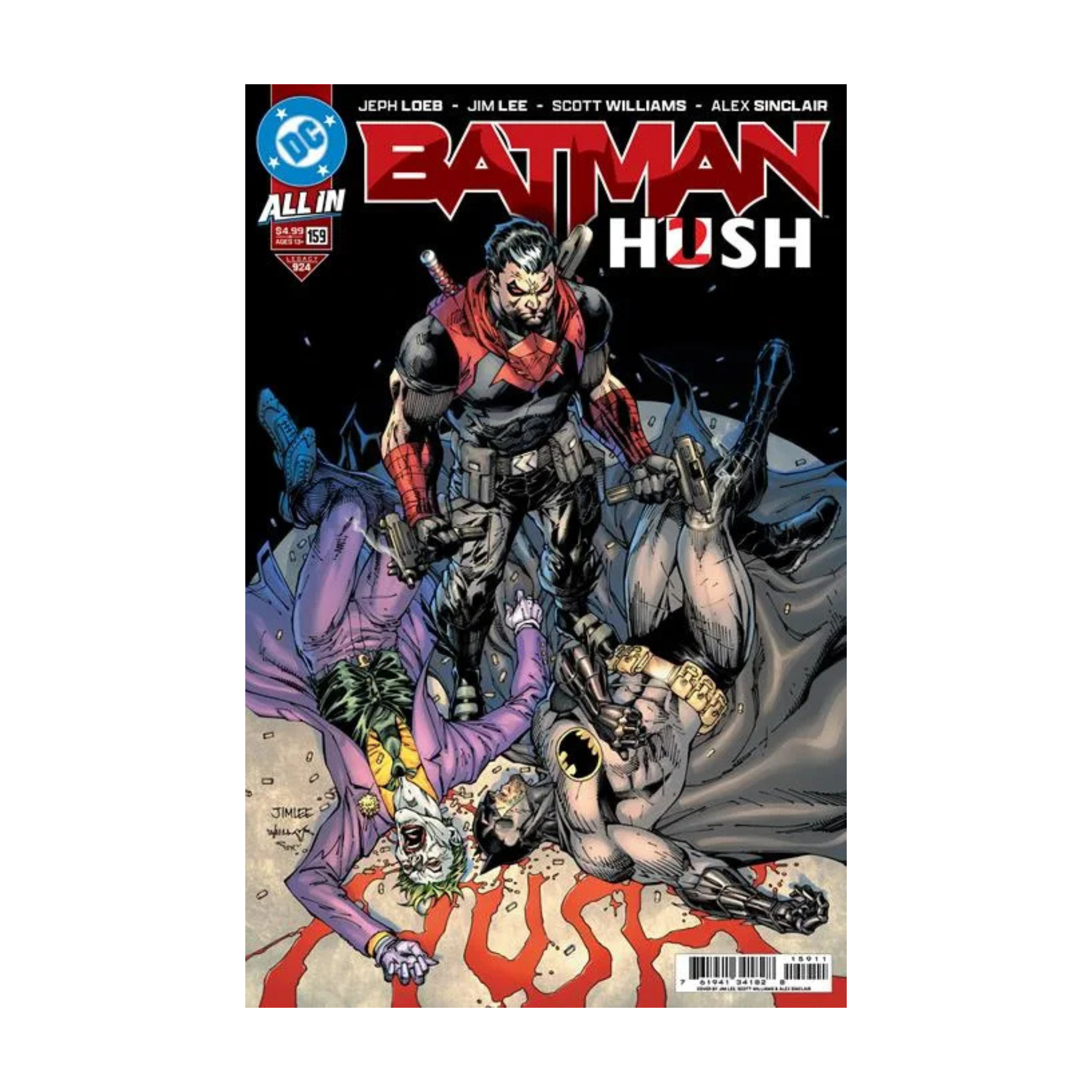 Batman Hush comic cover featuring Batman, the Joker, and dynamic artwork by Jim Lee and Scott Williams.