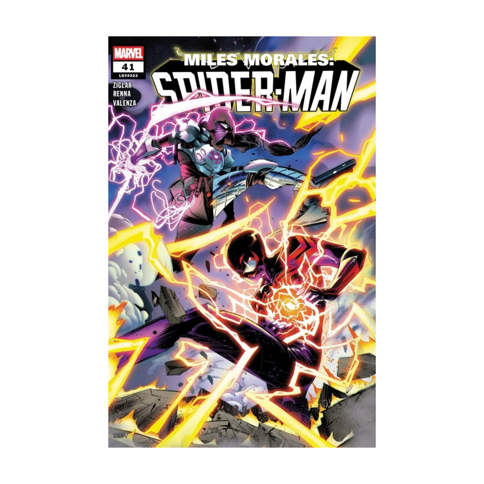 Vibrant comic book cover for Miles Morales: Spider-Man #41 featuring dynamic action scenes and prominent title.