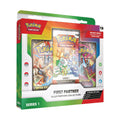 Boxed First Partner Illustration Collection - Series 1 featuring Pokémon trading cards and colorful character illustrations.
