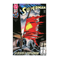 Comic book cover featuring Superman #75, showcasing a torn flag with Superman's emblem and the text 'THE DEATH OF SUPERMAN!'