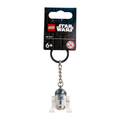 Miniature R2-D2 keychain attached to a metal chain, displayed in LEGO and Star Wars themed packaging. Recommended for ages 6+.