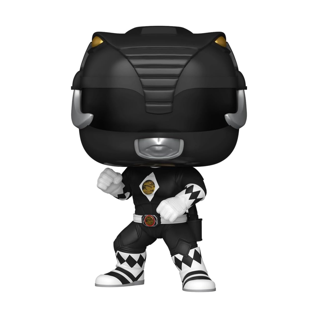 Funko Pop figure of a character in a black costume with a helmet, featuring distinct black and white patterns in a fighting stance.