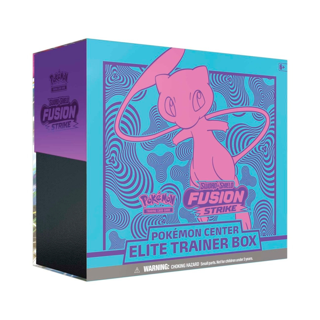 Pokémon TCG: Sword & Shield-Fusion Strike Elite Trainer Box featuring a pink character silhouette and colorful abstract patterns.