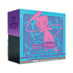 Pokémon TCG: Sword & Shield-Fusion Strike Elite Trainer Box featuring a pink character silhouette and colorful abstract patterns.