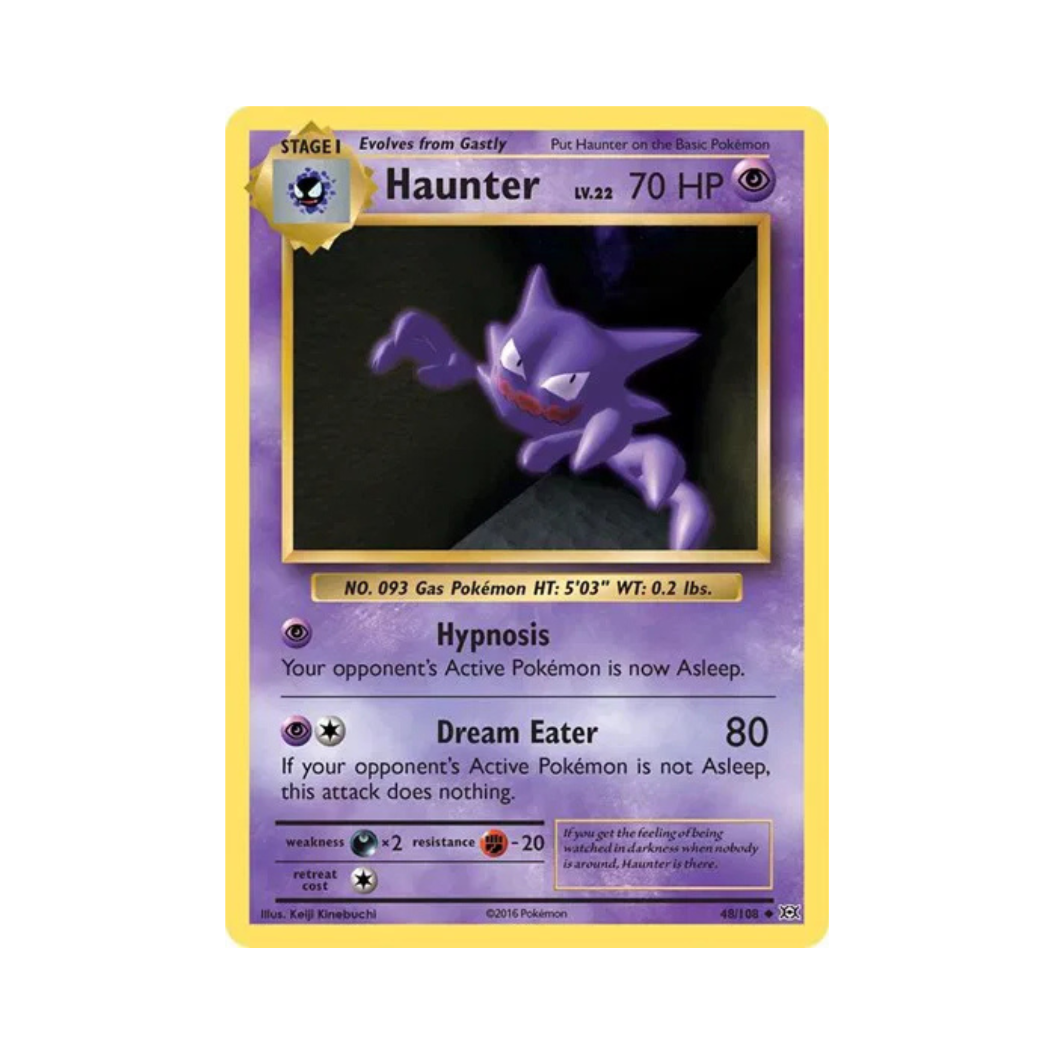 Holographic Haunter Pokémon trading card featuring a purple ghost-like character with HP 70 and attacks Hypnosis and Dream Eater.