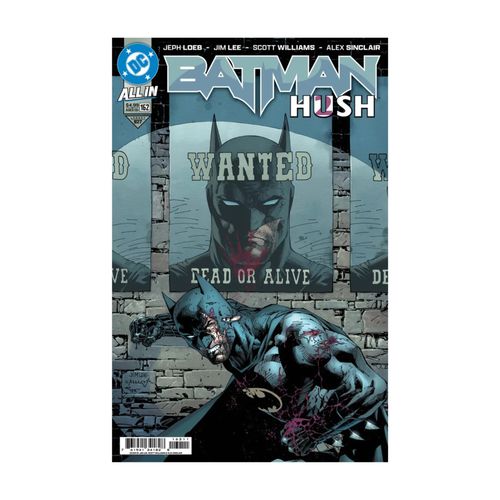 Batman #162 comic cover featuring Batman in a dark setting with a 'WANTED' poster, artwork by Jim Lee.