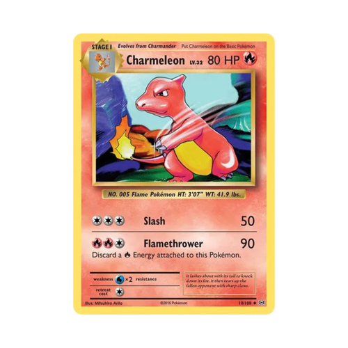 Colorful Charmeleon Pokémon trading card featuring 80 HP, attacks Slash and Flamethrower, and Pokémon number 005.