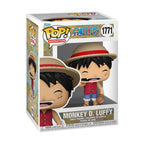 Funko Pop figure of Monkey D. Luffy in a red shirt and straw hat, smiling, with themed packaging displaying his name and number 1771.