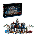 LEGO set featuring The Creel House from Stranger Things, complete with detailed house model, trees, figures, and vehicles.