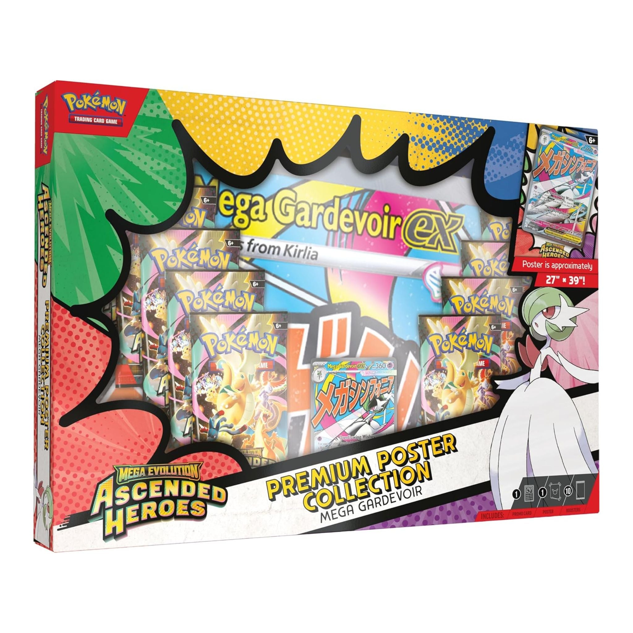 Boxed Mega Evolution—Ascended Heroes Premium Poster Collection featuring colorful Pokémon artwork and a large poster.