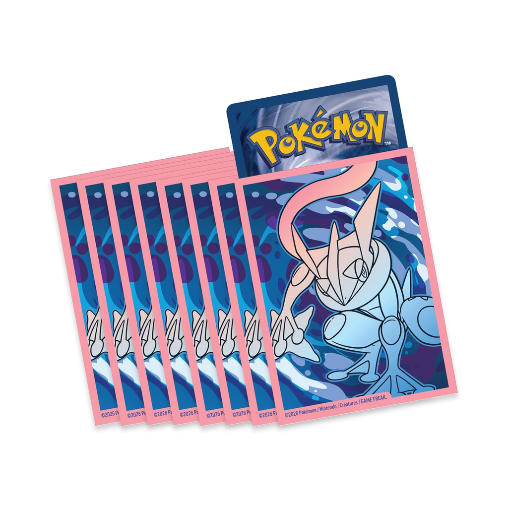 Colorful arrangement of Pokémon trading cards featuring a character in blue and pink from the Mega Evolution - Chaos Rising set.