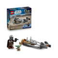 LEGO set featuring a speeder bike, two minifigures, and a desert background, suitable for ages 6 and up.