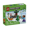 LEGO Minecraft Steve's Taiga Adventure set featuring Steve, a creeper, a fox, and a tree with TNT block.