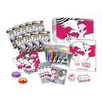Pokémon TCG: White Flare Elite Trainer Box featuring a white and pink design, booster packs, player's guide, and game tokens.