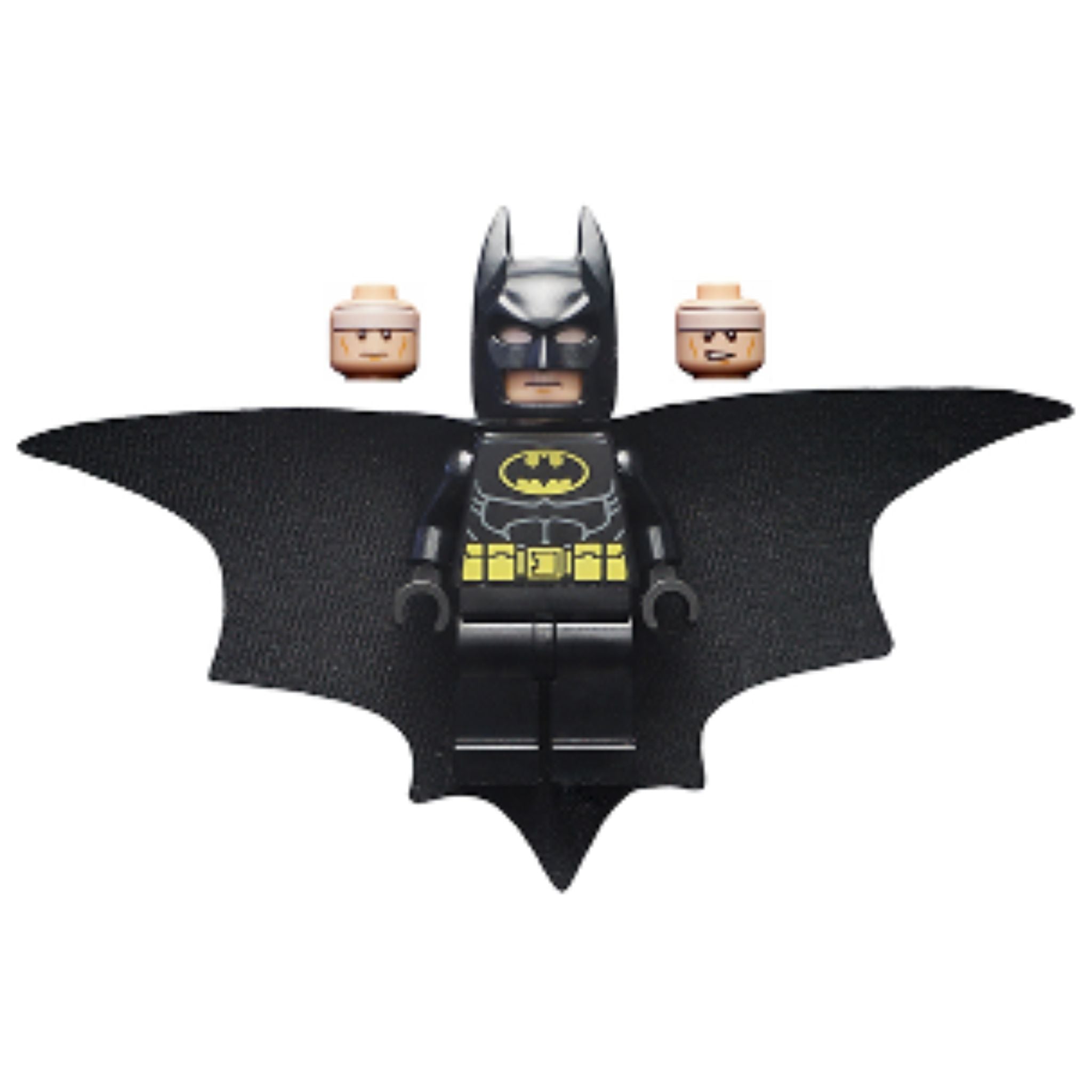 Batman figure in a black suit with a yellow belt and crest, featuring a Type 2 cowl and outstretched cape.