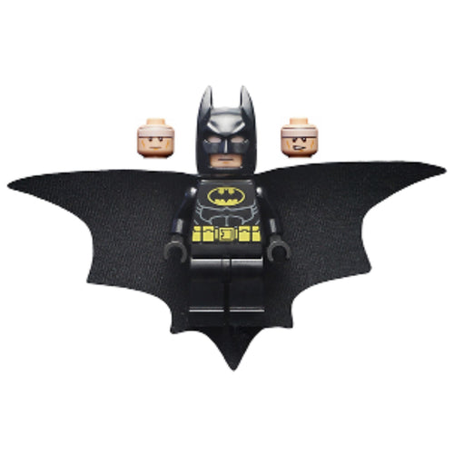 Batman figure in a black suit with a yellow belt and crest, featuring a Type 2 cowl and outstretched cape.
