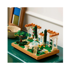 LEGO Fountain Garden set featuring a fountain, trees, and decorative columns in a vibrant garden scene.