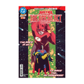 Comic book cover featuring Justice League: The Omega Act Special with characters in red and blue costumes against a starry background.