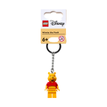 LEGO Winnie the Pooh keychain featuring a figure in a red shirt and yellow pants attached to a black keyring.