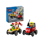 LEGO City Pizza vs Fire Truck Race Car Pack Toy featuring a pizza delivery car, fire truck, and two minifigures.
