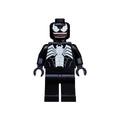 Minifigure with a black body, white spider design, sharp teeth, and large white eyes, featuring movable arms and legs.
