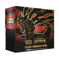 Pokémon TCG: Lost Origin Elite Trainer Box featuring a Pokémon character on a red and black background.